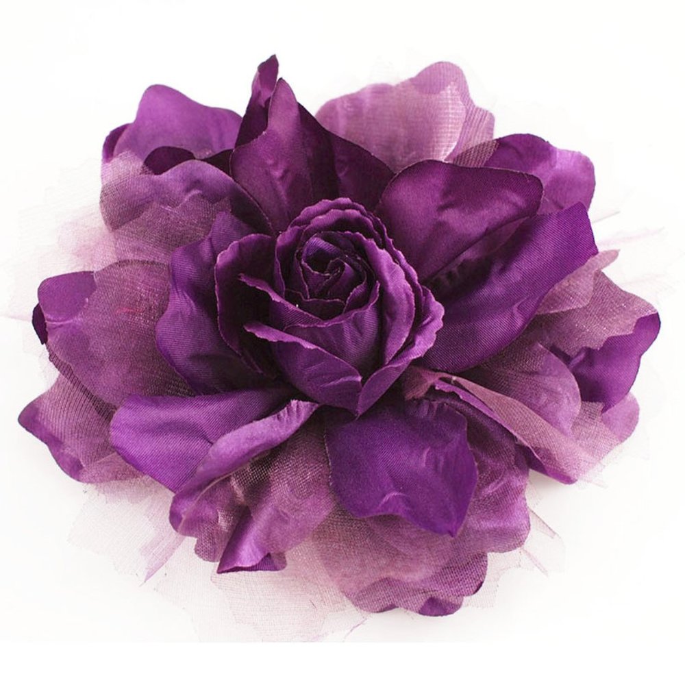 5-1/2" Large Handmade Fabric Flower  -Purple